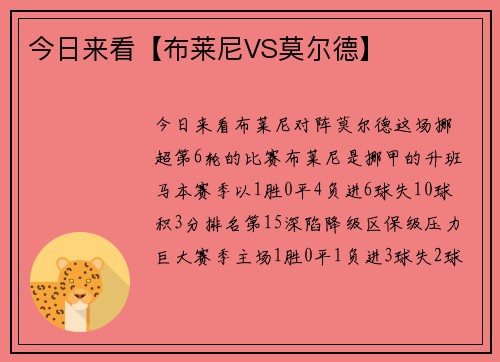 今日来看【布莱尼VS莫尔德】